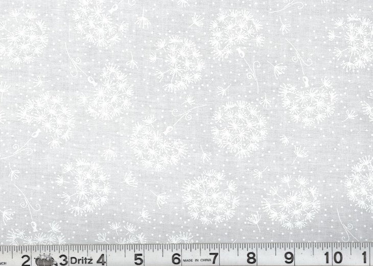 White on White Dandelion Fabric, Item No. 23781