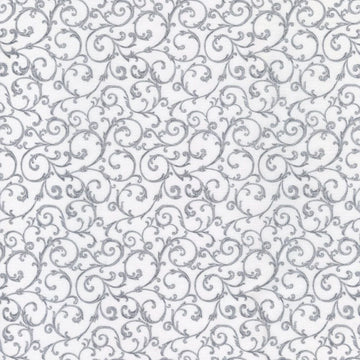 White and Silver Fleur Metallic Fabric, Item No. 23850