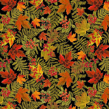 Gold and Orange Leaves Metallic Fabric, Item No. 23861