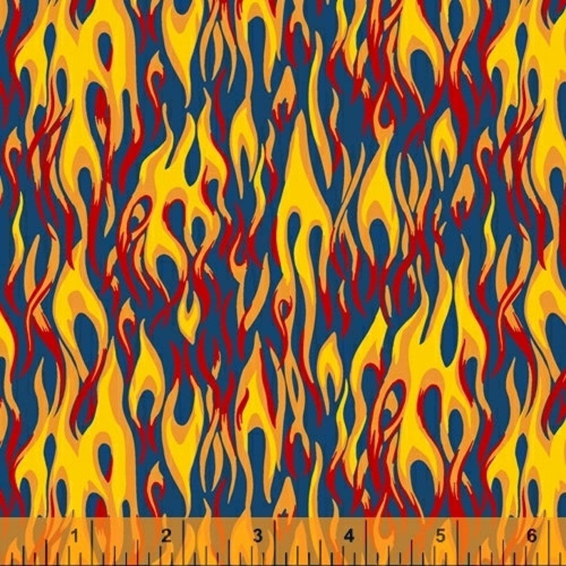Blue and Yellow Flames Fabric, Item No. 20347