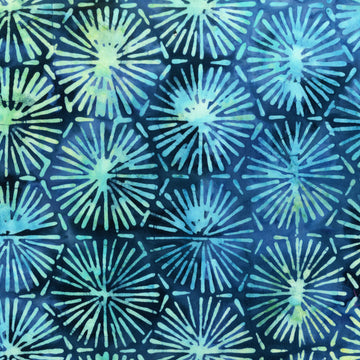 Moda Santorini Batiks Rainbow 4355 19 Light Blue, Blue Green Aqua Leaves  Batik Fabric, By the Yard